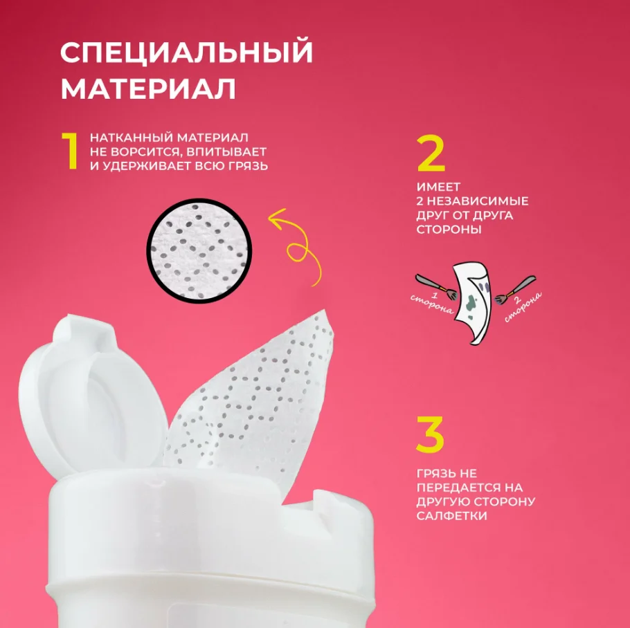 Антибактериальные бесспиртовые салфетки LUCKY BRUSH для очищения кистей 50шт