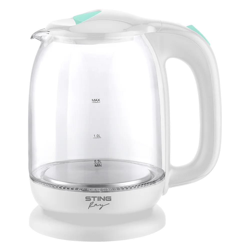 Бирюзовый чайник электрический STINGRAY ST-KT3005A стеклянный/ 2200W/ 1.7л