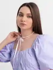 Белый чокер-ожерелье на шею жемчужный, бусы с атласным бантиком