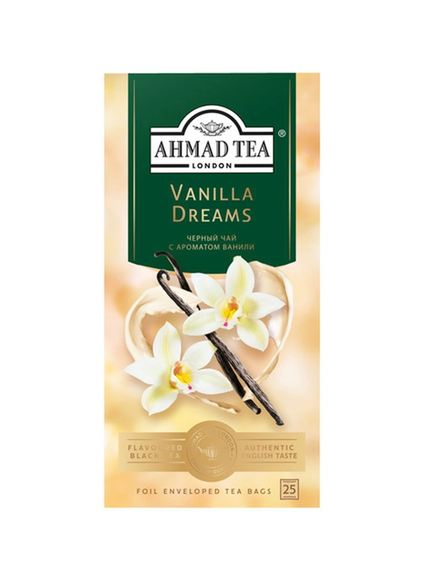 Чай "Ahmad Tea", Ванильные Грёзы, чёрный, пакетики с ярлычками в конвертах, 25х1,8г,