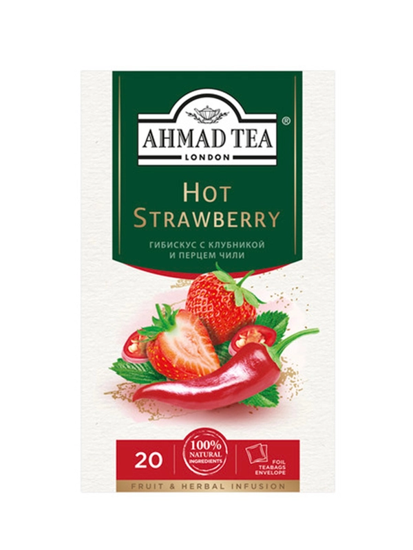 Чай травяной"Ahmad Tea", Hot Strawberry, со вкусом клубники и чили 20х1,8г,