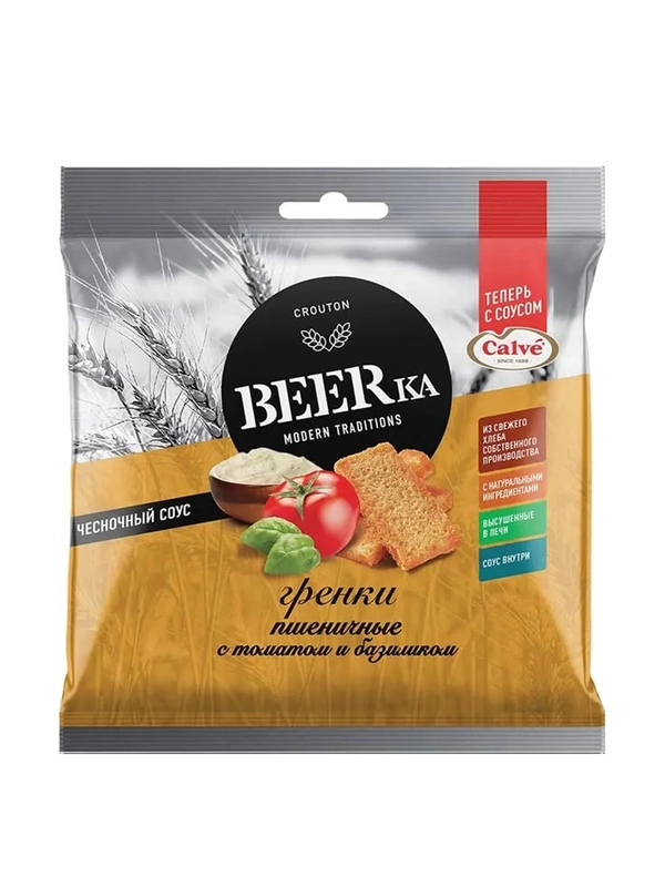 BEERKA гренки со вкусом томата с базиликом и чесночным соусом, 85 г