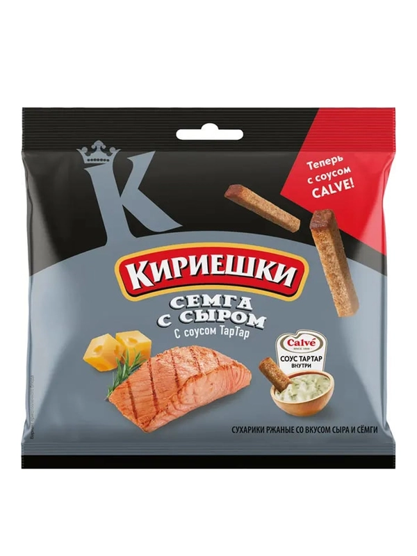 КИРИЕШКИ сухарики со вкусом семги с сыром и соусом тар-тар, 85 г