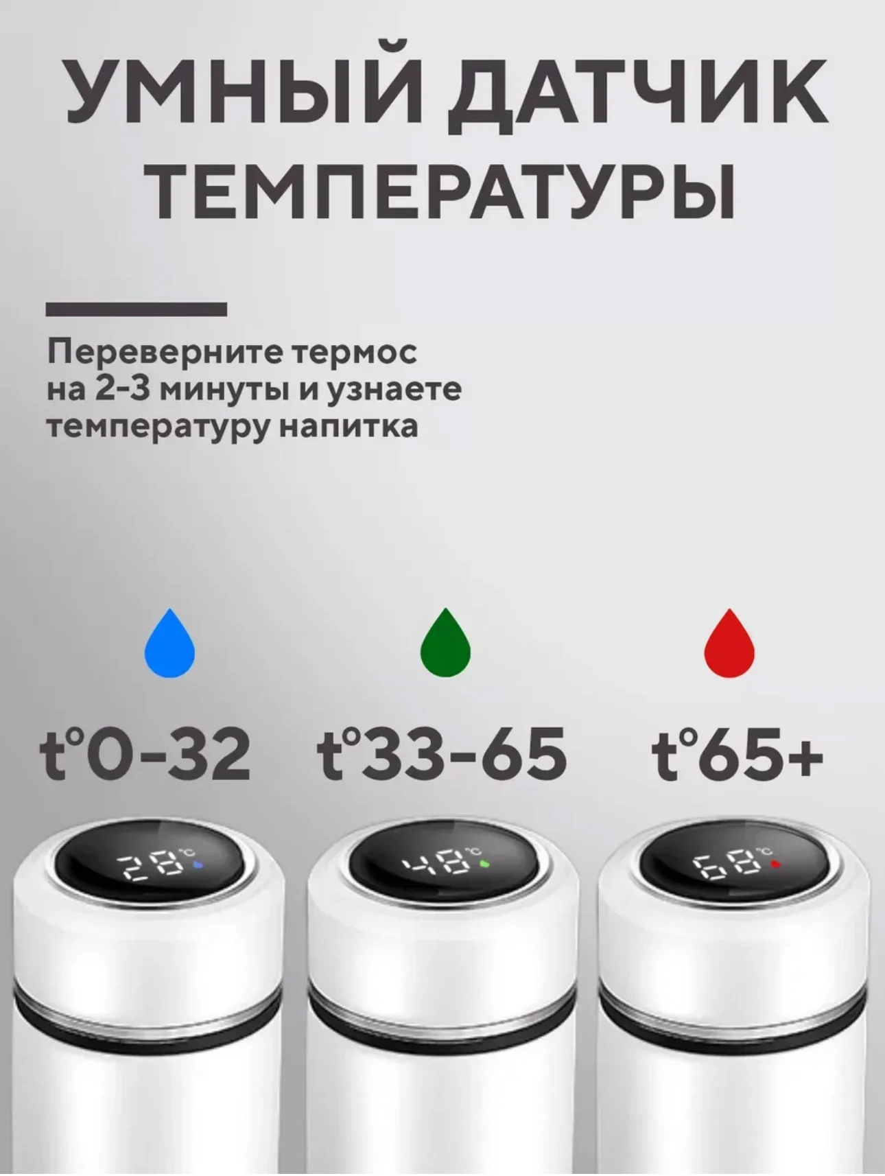 ТЕРМОС С ДАТЧИКОМ ТЕМПЕРАТУРЫ 500 МЛ БЕЛЫЙ