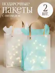 Ледяной пакеты подарочные с гирляндой и бумагой тишью
