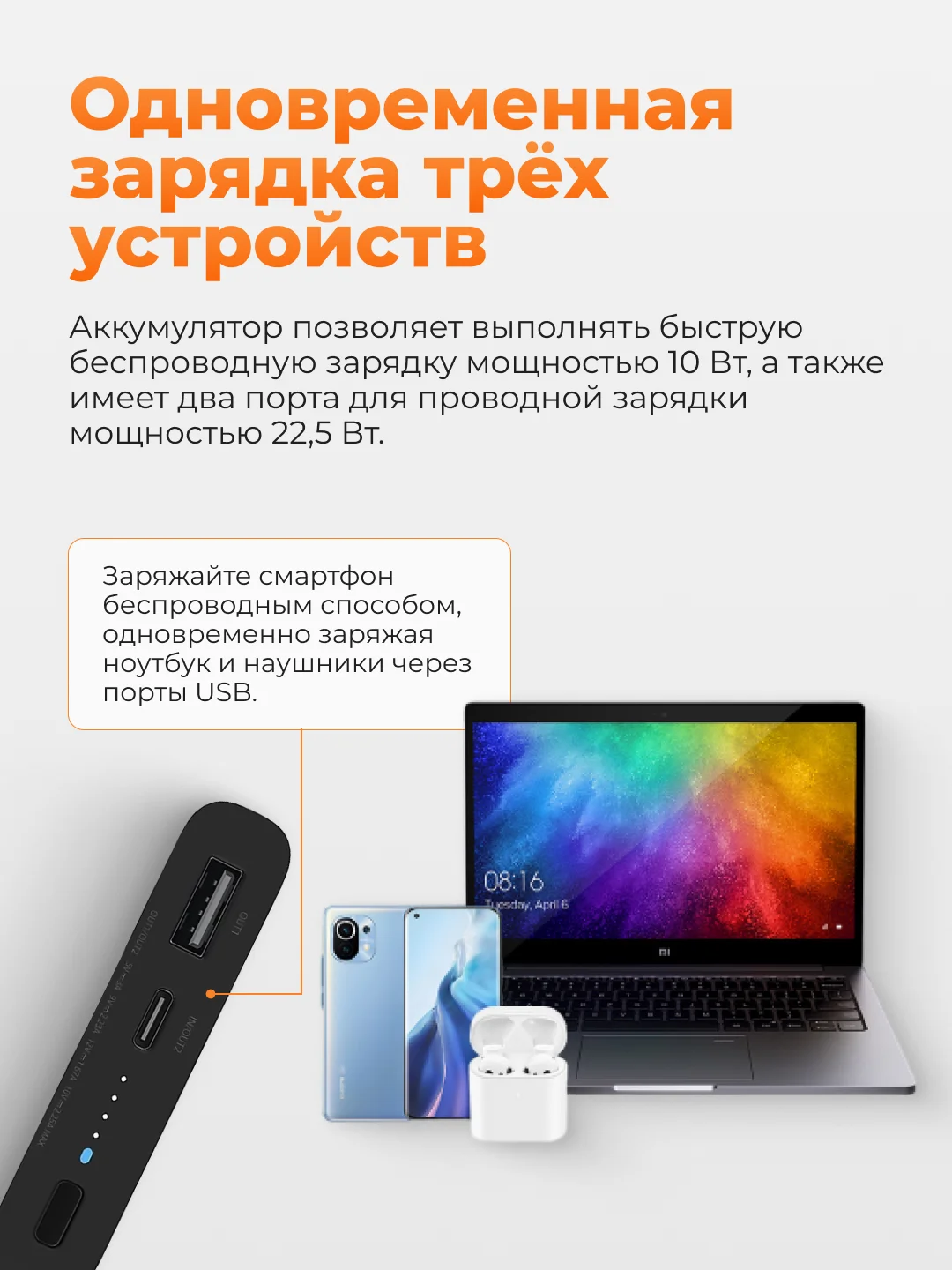 Черный внешний аккумулятор Xiaomi Mi Wireless 10000 mAh 10W WPB15PDZM