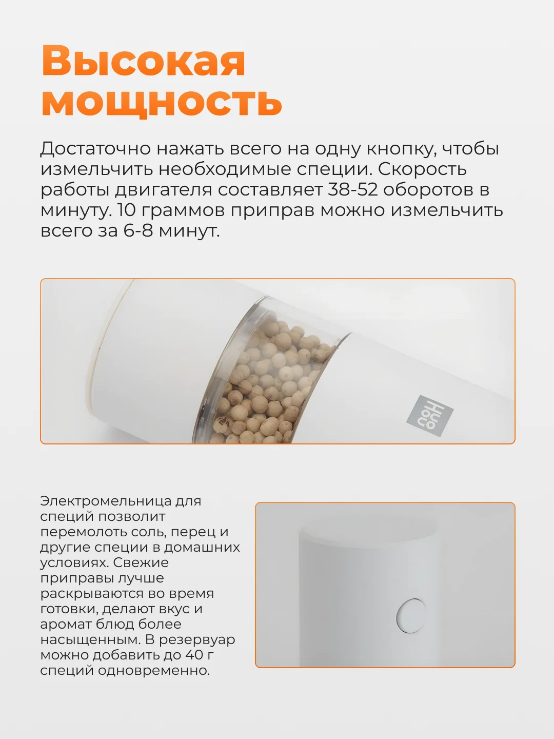 Белый мельница электрическая для специй Xiaomi HuoHou Electric Grinder HU0201