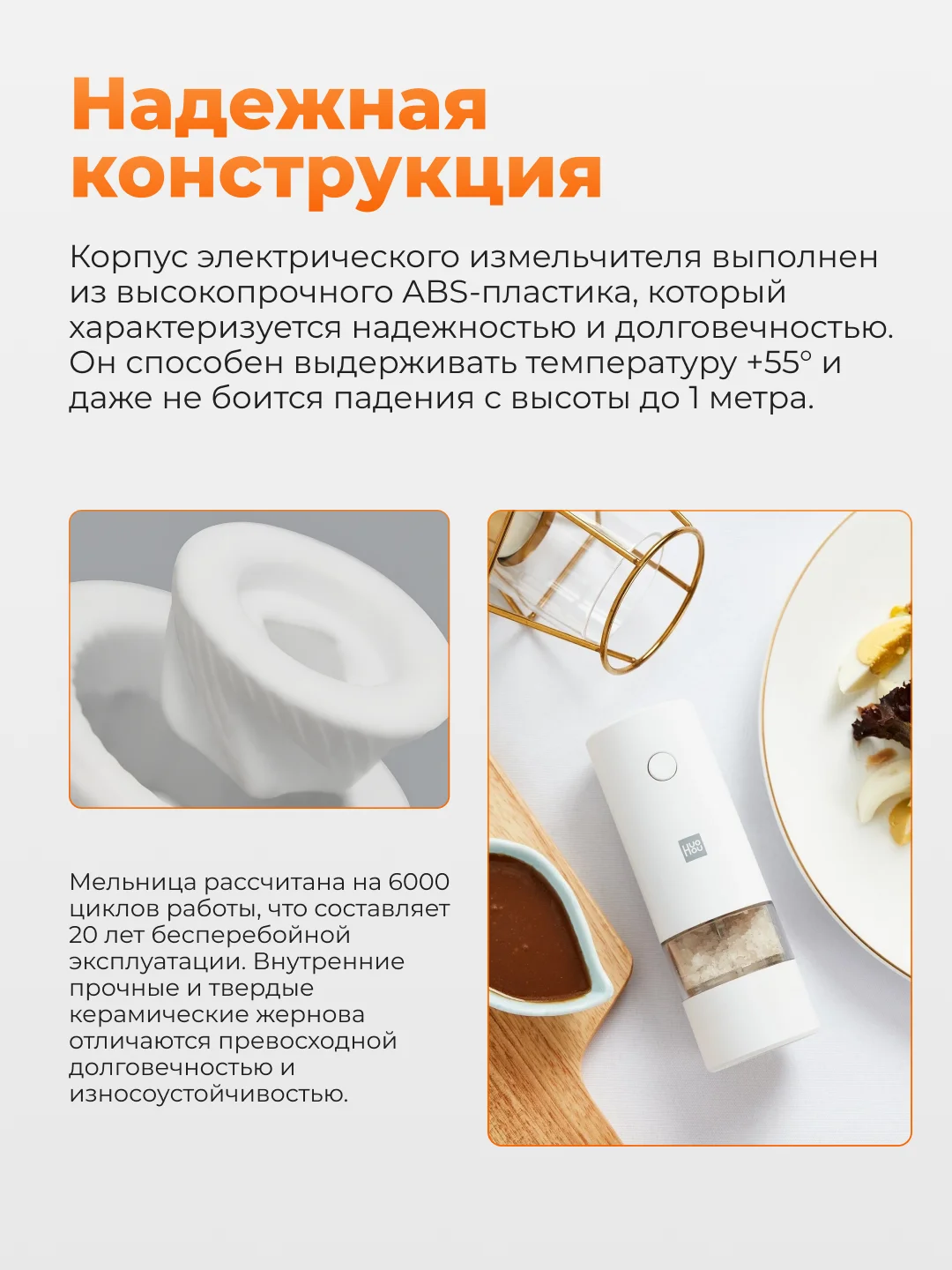 Белый мельница электрическая для специй Xiaomi HuoHou Electric Grinder HU0201