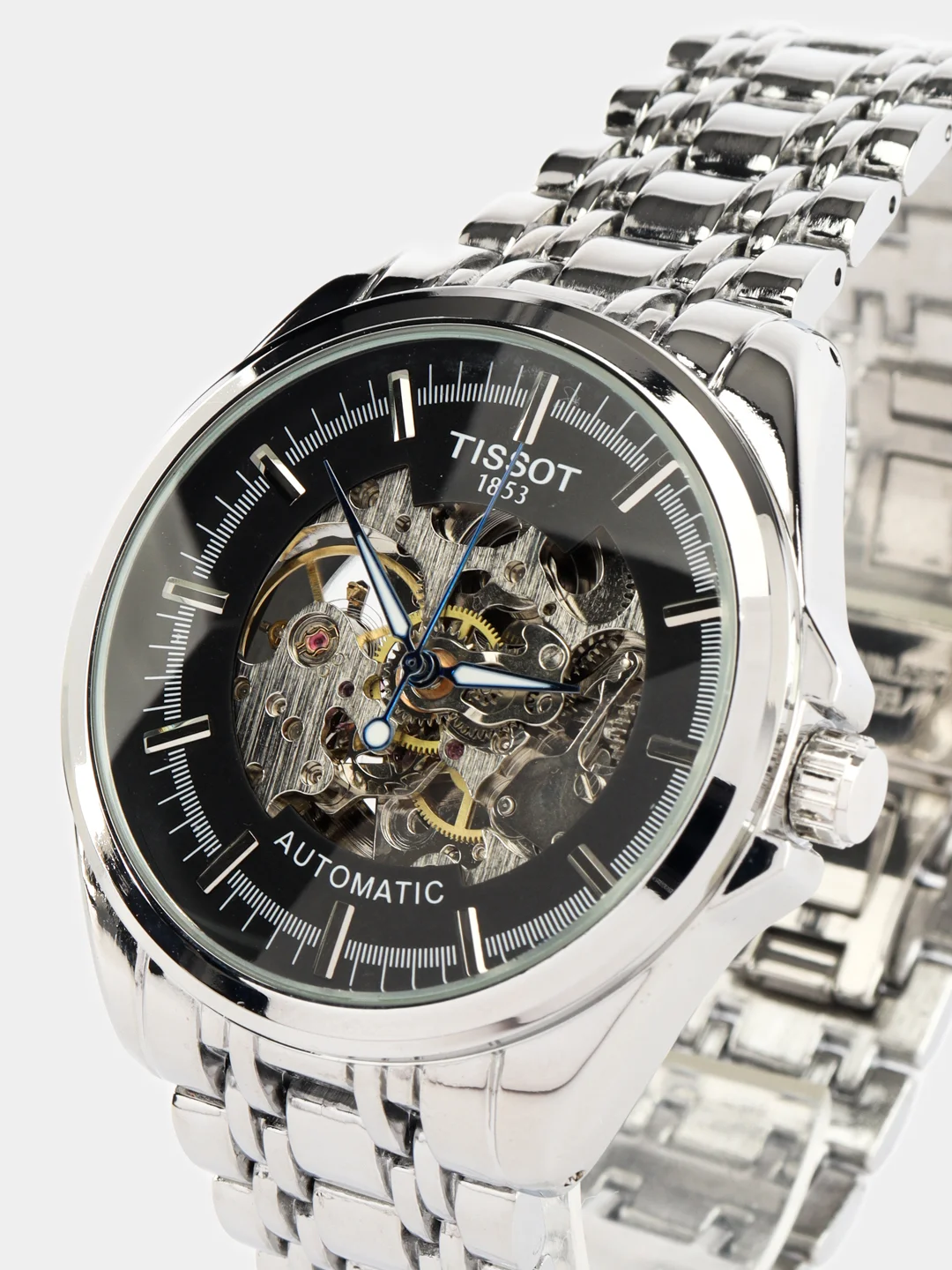 Серебряный часы наручные механические Tissot скелетон