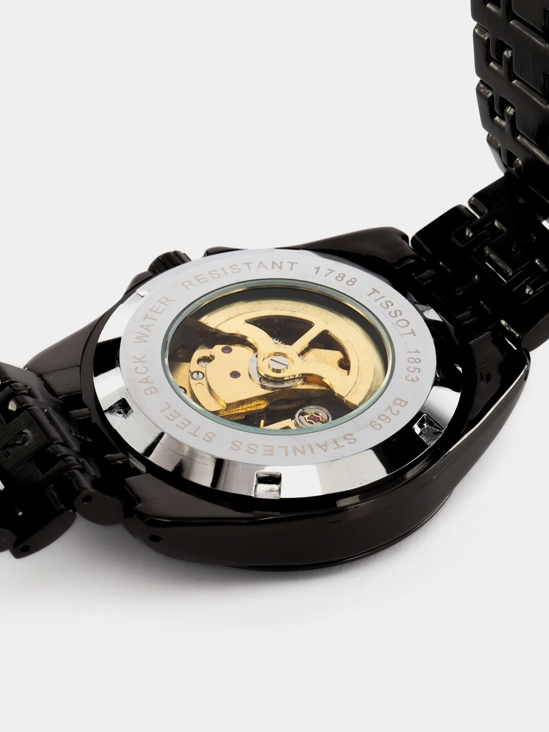 Черный часы наручные механические Tissot скелетон