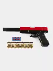 Красный пистолет игрушечный Glock с мягкими пулями EVA и гильзами, перезаряжаемый Глок