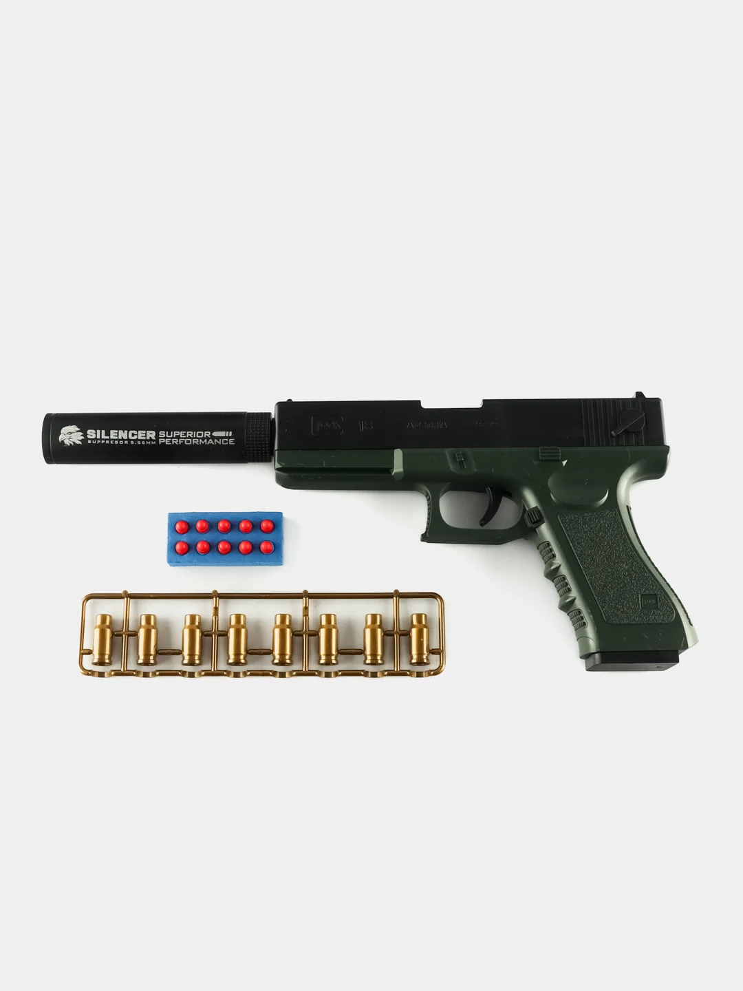 Зеленый пистолет игрушечный Glock с мягкими пулями EVA и гильзами, перезаряжаемый Глок