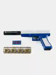 Синий пистолет игрушечный Glock с мягкими пулями EVA и гильзами, перезаряжаемый Глок