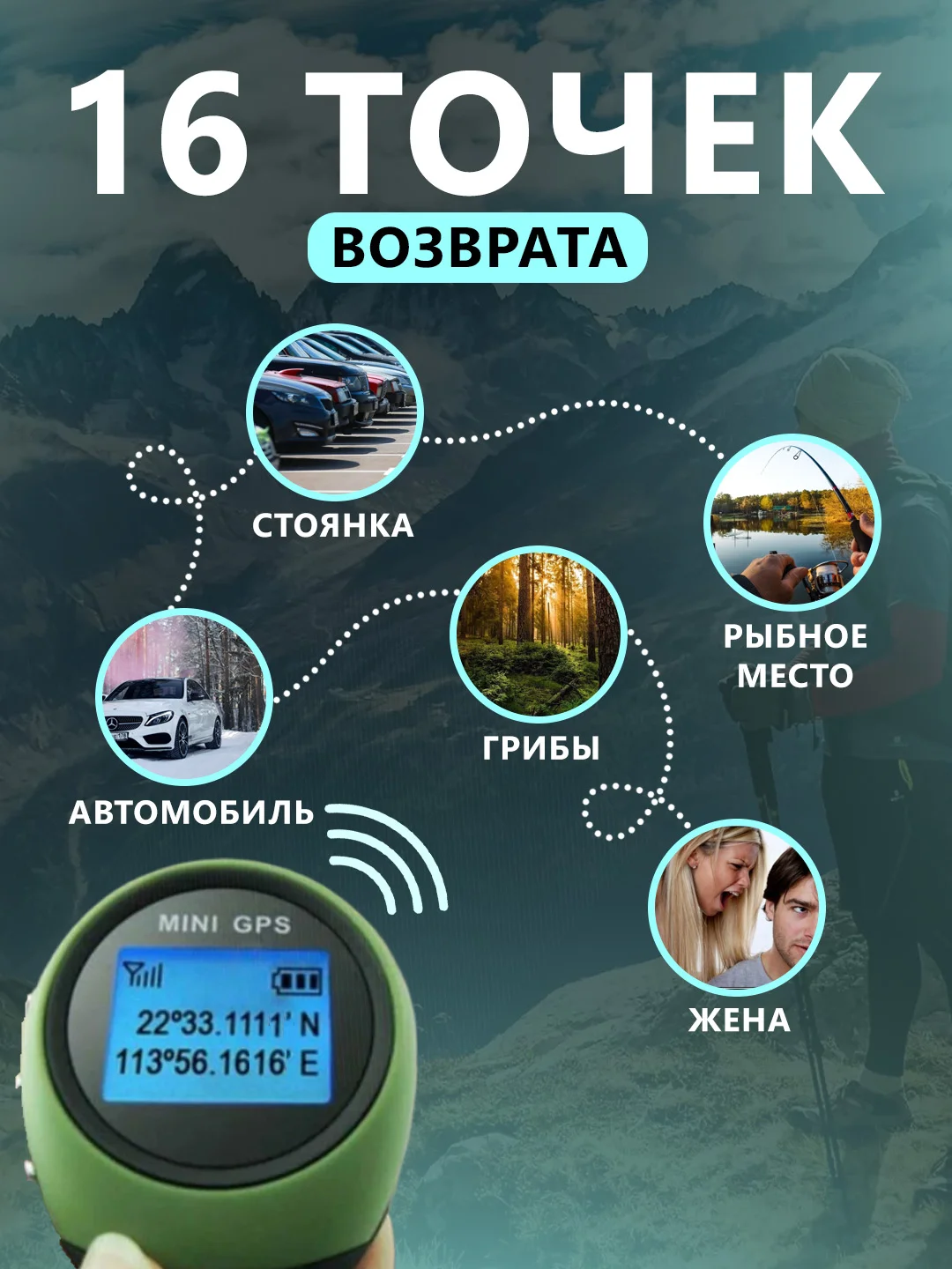 Электронный GPS возвращатель на русском языке, мини компас грибника, рыбака