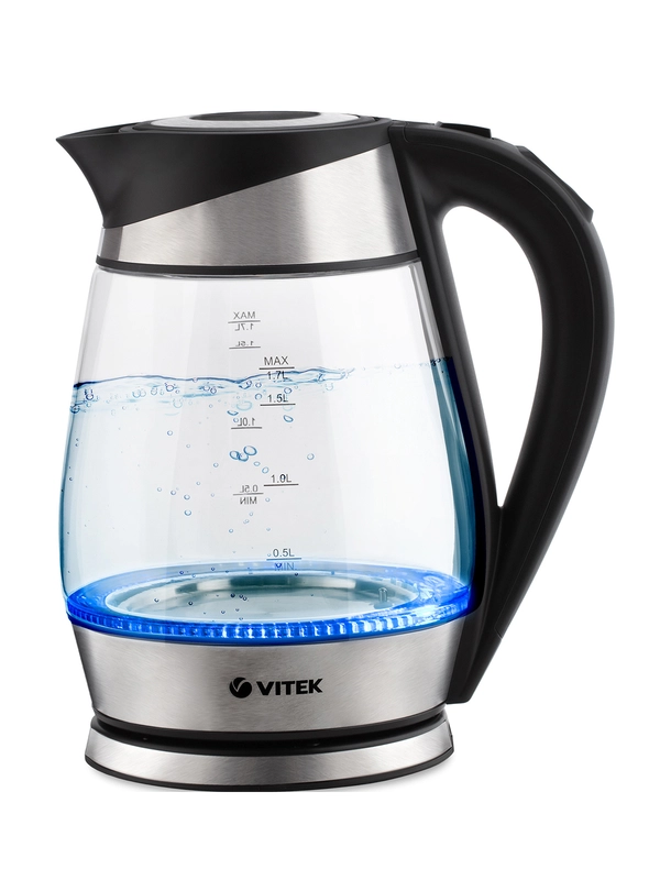 Чайник Vitek VT-1177 1.7л. 2200Вт серебристый (стекло/металл/пластик)