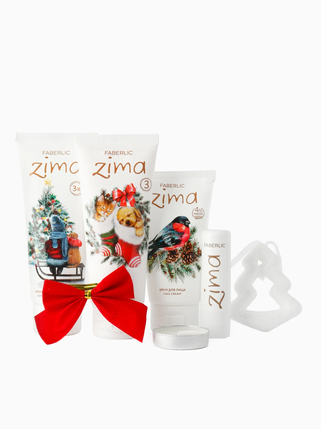 Алый подарочный новогодний набор "Zima" Крем для лица,крем для ног,крем для рук,бальзам для губ