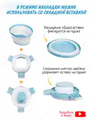 Голубой горшок детский складной 3в1, дорожный горшок, накладка на унитаз