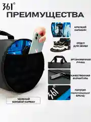 Синий 361 Сумка спортивная для взрослых и детей, для фитнеса, бассейна, водонепроницаемая