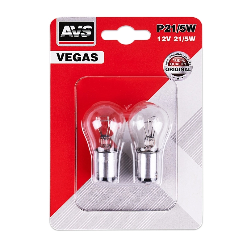 Лампа AVS Vegas 12V P21/5W(BAY15D) (2 шт.) 2-х нитиевая/двухконтактная