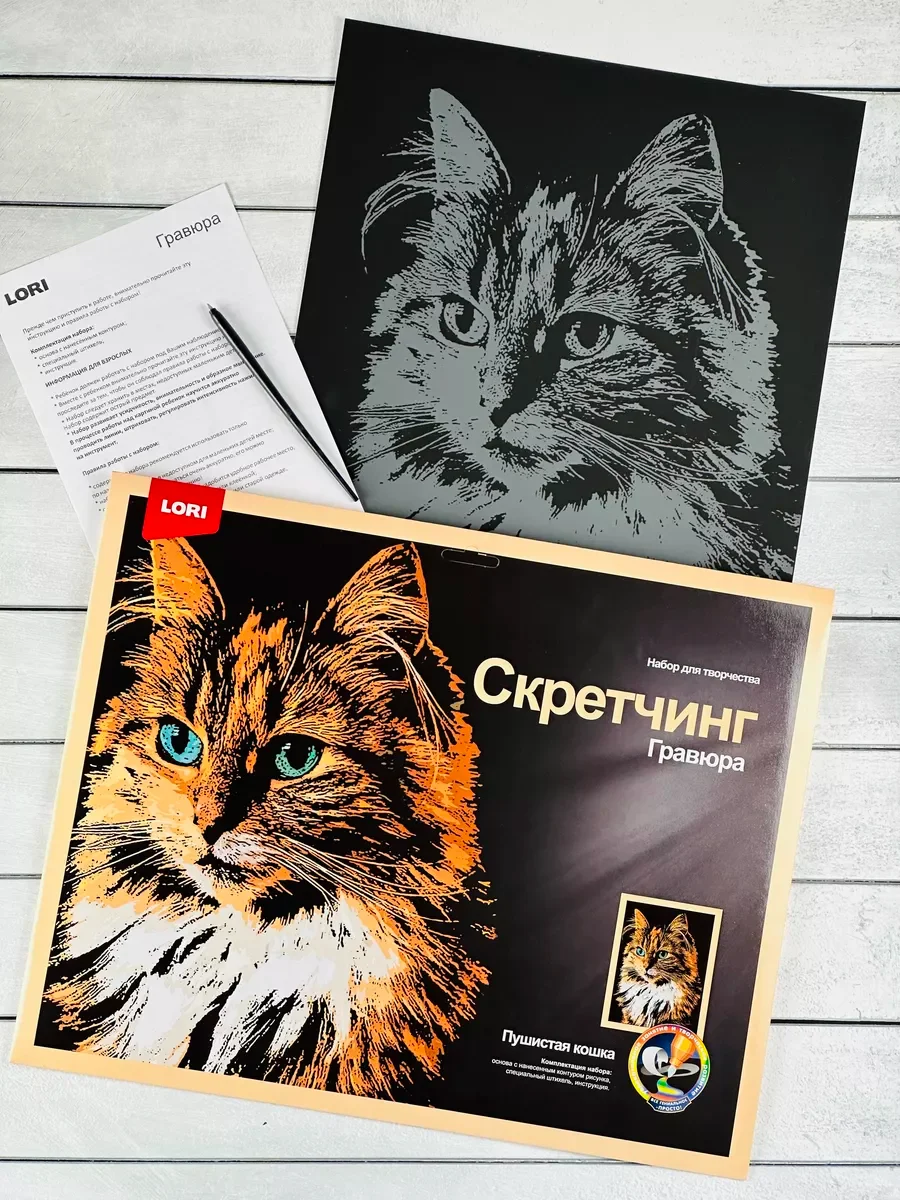 Скретчинг гравюра цветная детская Кошка кошечка котенок Лори