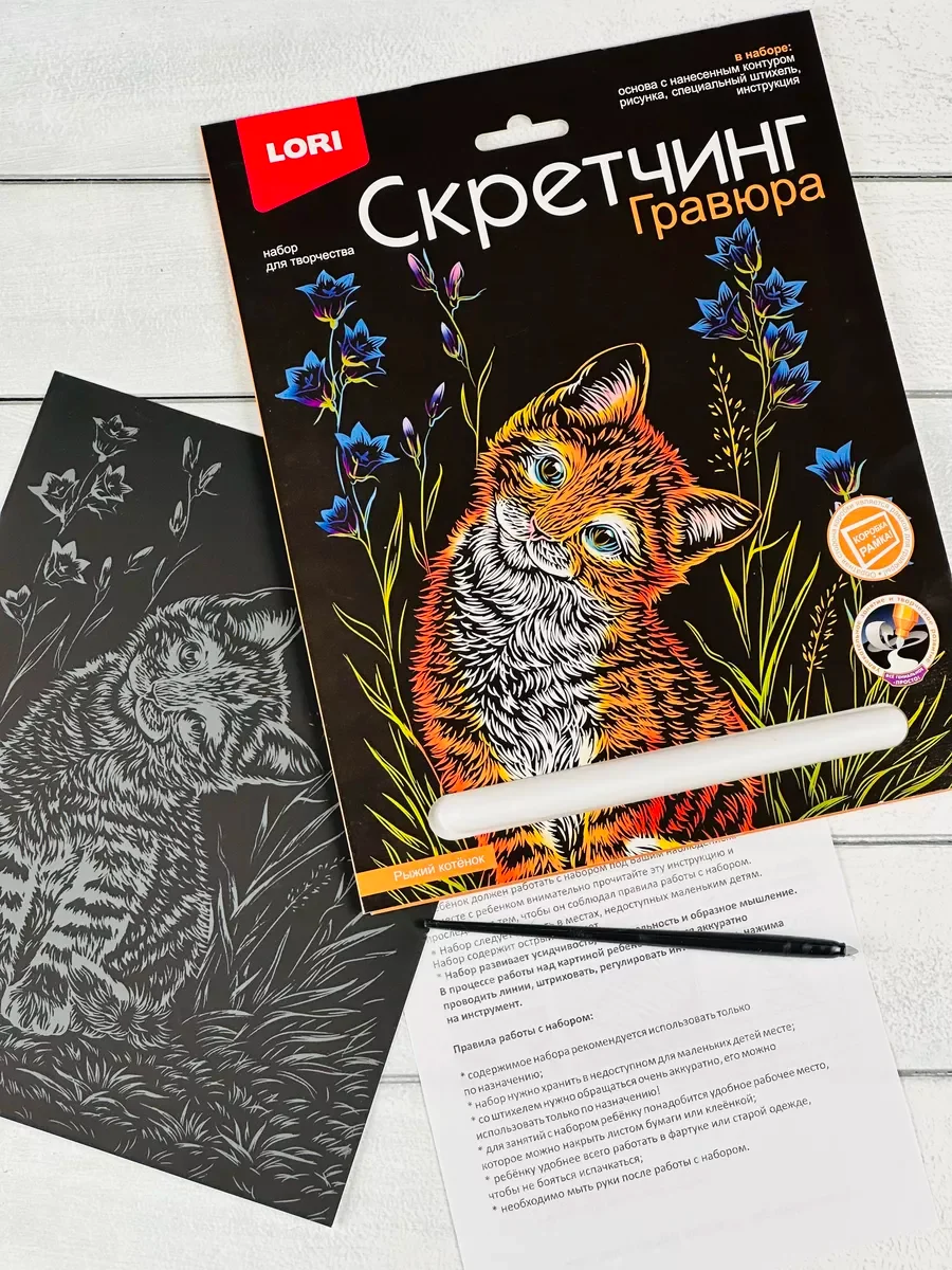 Гравюра для девочек цветная в рамке Киска Котенок Кошка Лори