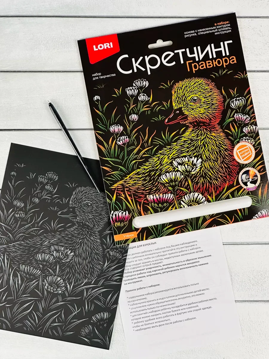 Гравюра цветная Утка Утенок уточка Картина в рамке Лори