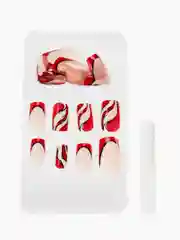Красный накладные ногти с дизайном, 24 штуки + клей