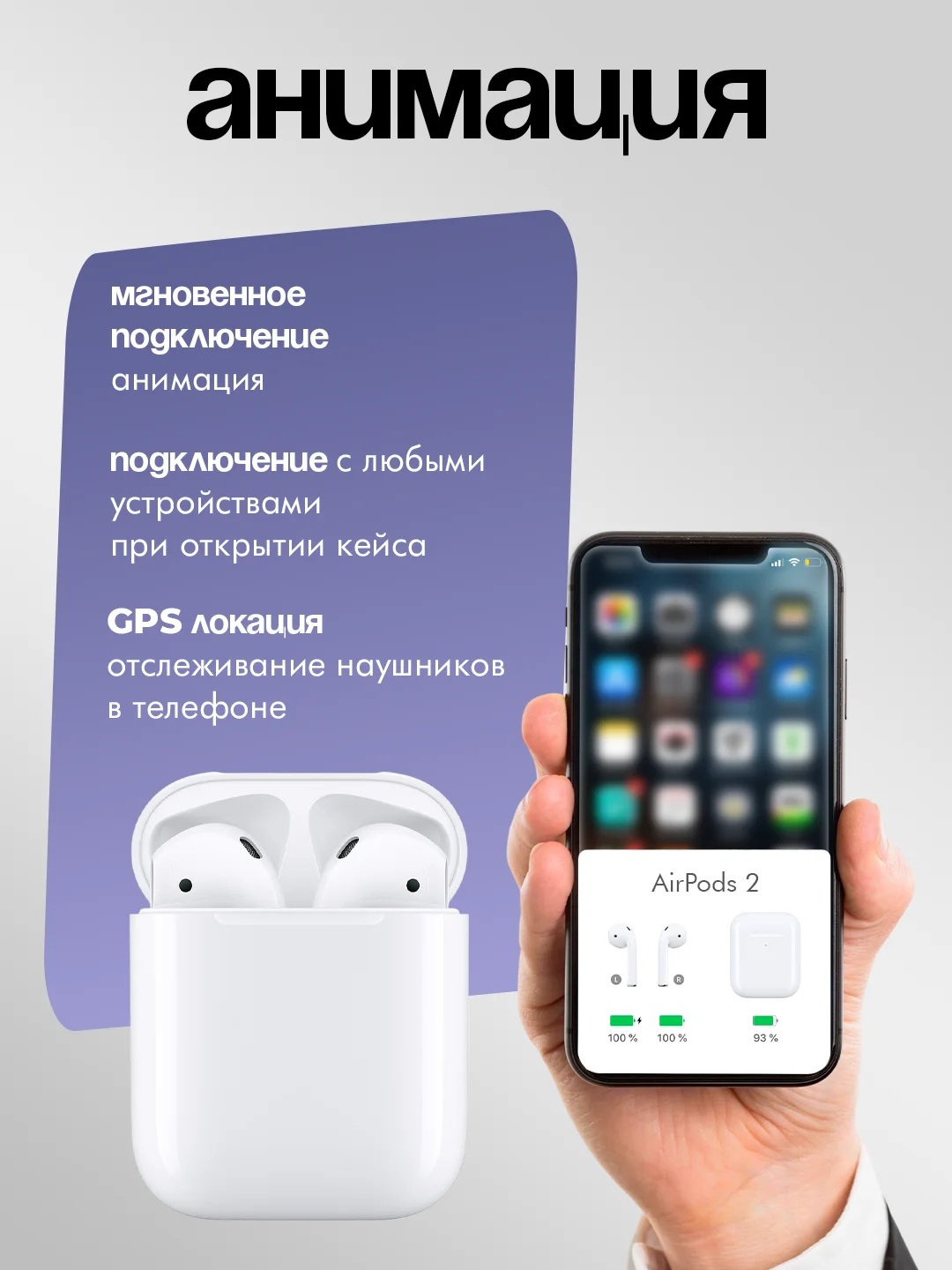 Беспроводные наушники Pods2 для iphone, android, с микрофоном