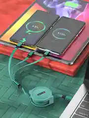 Кабель 2.4А для зарядки 3 в 1, Type-C, Micro-USB, Lightning iPhone, на катушке