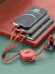 Кабель 2.4А для зарядки 3 в 1, Type-C, Micro-USB, Lightning iPhone, на катушке