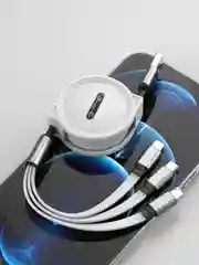 Белый кабель 2.4А для зарядки 3 в 1, Type-C, Micro-USB, Lightning iPhone, на катушке