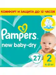 Подгузники Pampers New Baby-Dry, 4-8 кг, размер 2, 27 штук