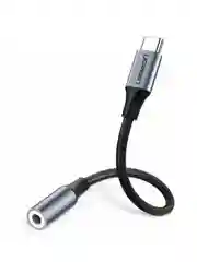 Серый адаптер UGREEN AV142 (30632) Type C Male To 3.5mm Audio Adapter.  Длина 10 см. Цвет: серый