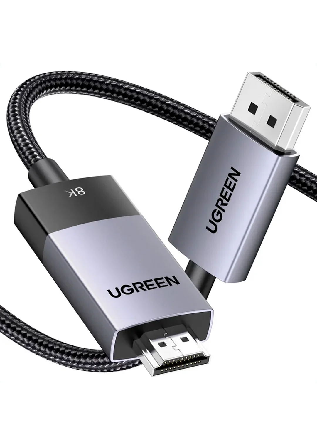 Серый кабель UGREEN DP115 (80397) DisplayPort to HDMI 8K@60Hz Cable. Длина: 2м. Цвет: серый