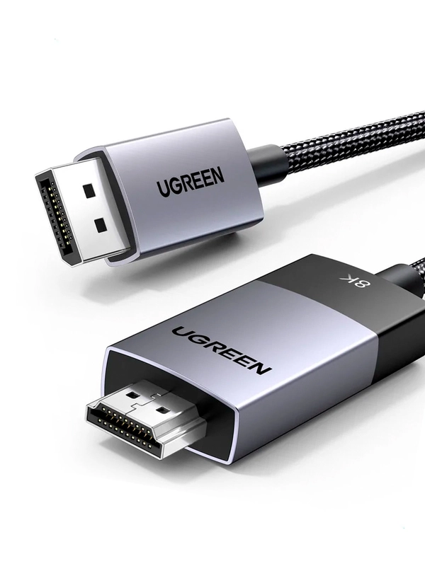 Кабель UGREEN DP115 (80397) DisplayPort to HDMI 8K@60Hz Cable. Длина: 2м. Цвет: серый