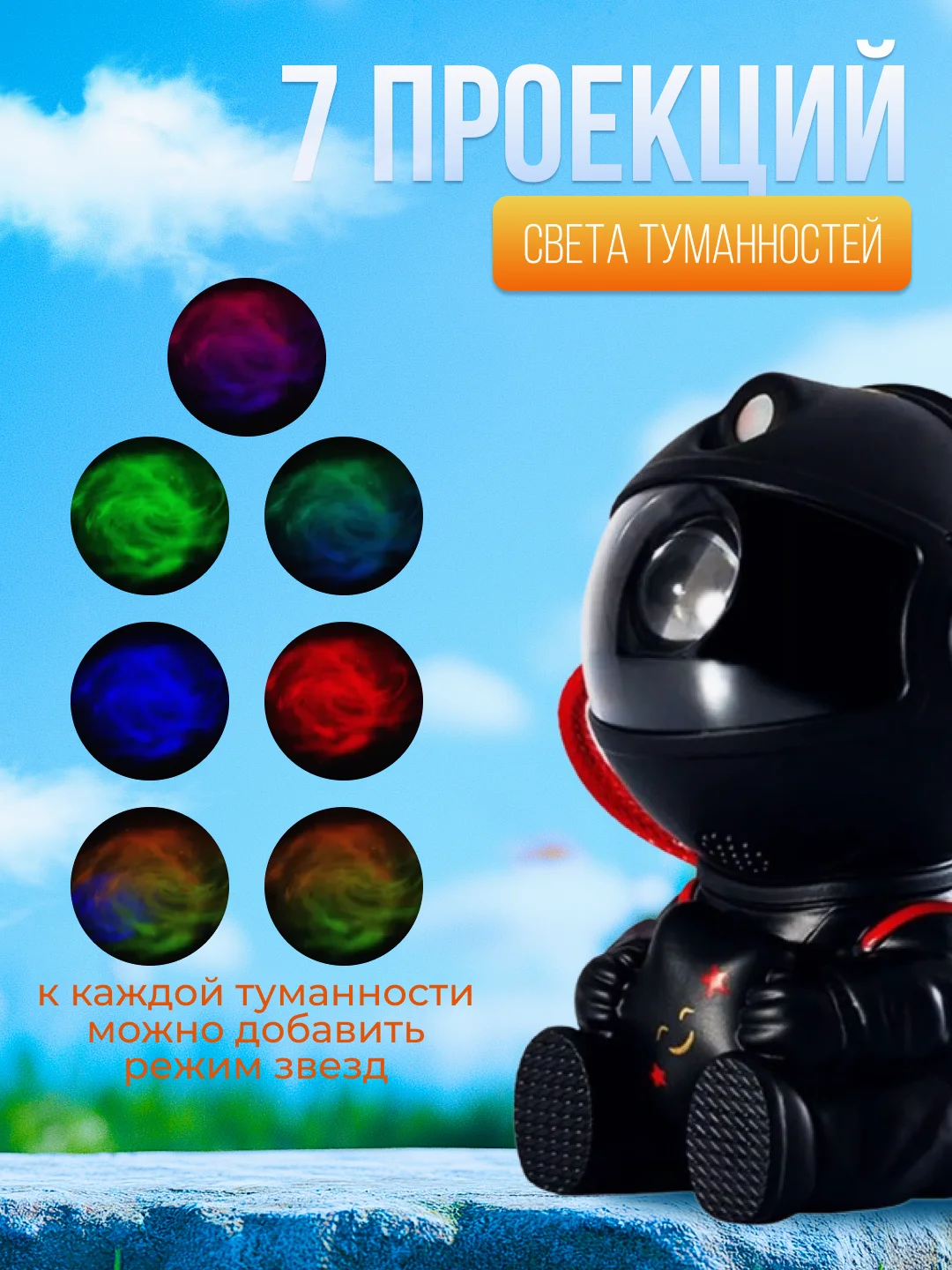 Ночник детский, с проектором звездное небо, на пульте управления, детский проектор