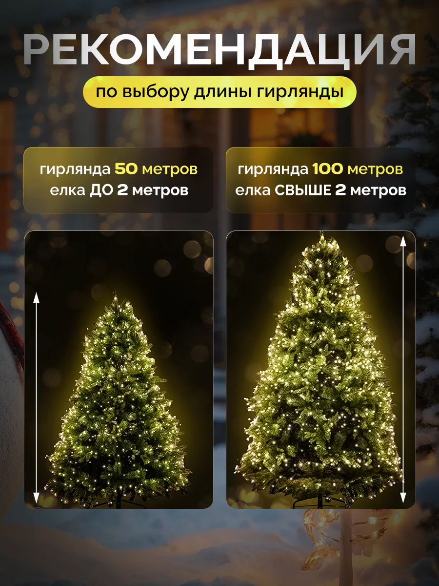 Светло-жёлтый гирлянда "Роса" 50 метров, 100 метров от сети, светодиодная гирлянда на елку
