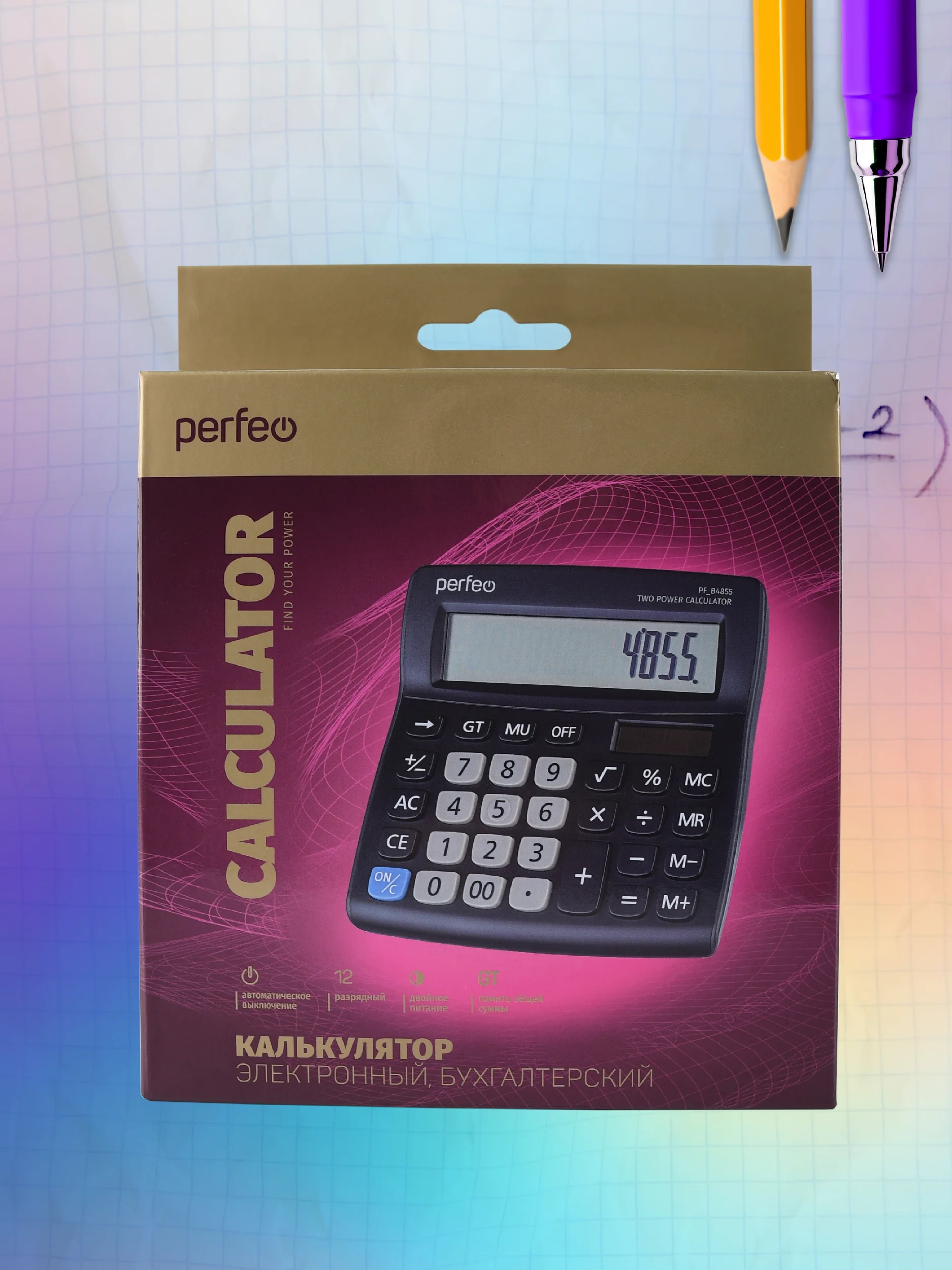 Калькулятор Perfeo PFB4855, бухгалтерский, черный