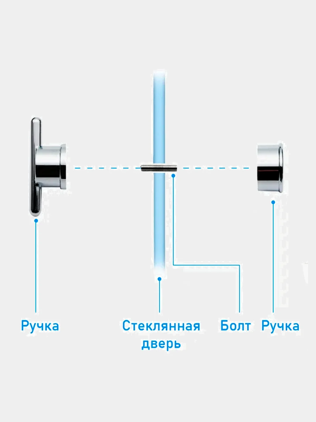 Ручка для двери душевой кабины на 1 отверстие, комплект на 2 двери