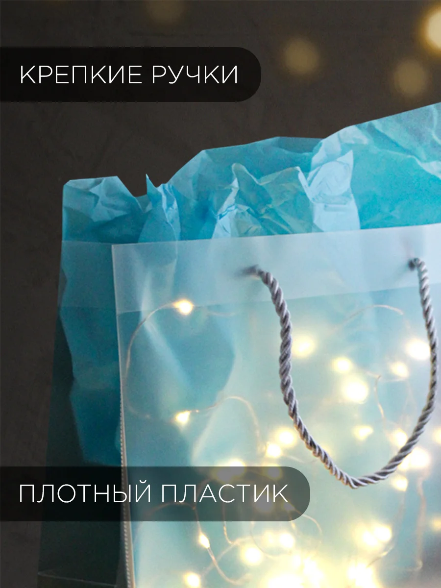 Прозрачный подарочный пластиковый пакет, 25 х 20 х 8 см