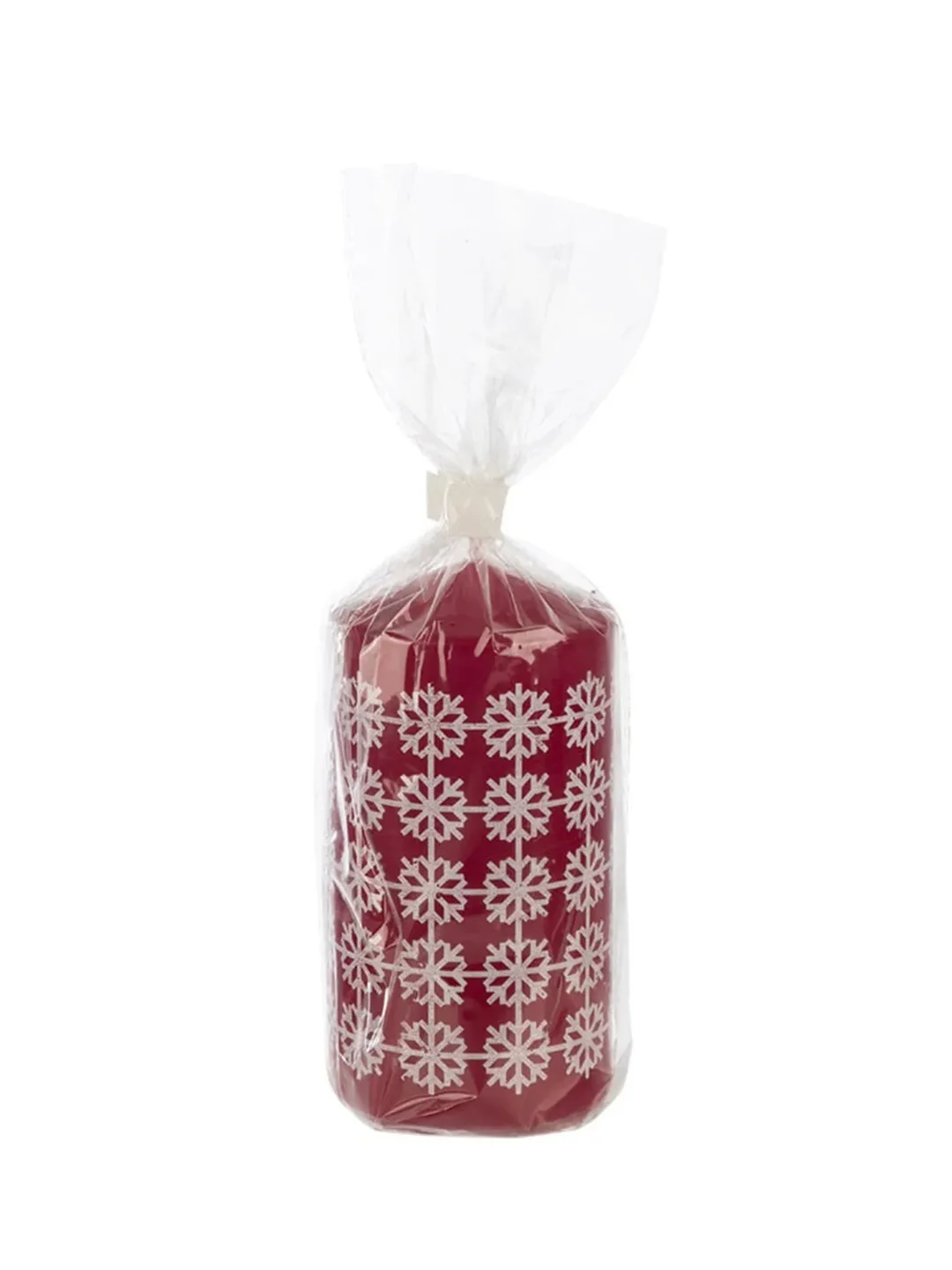 Свеча Deco Christmas 5х10см Снежинки белые на бордовом