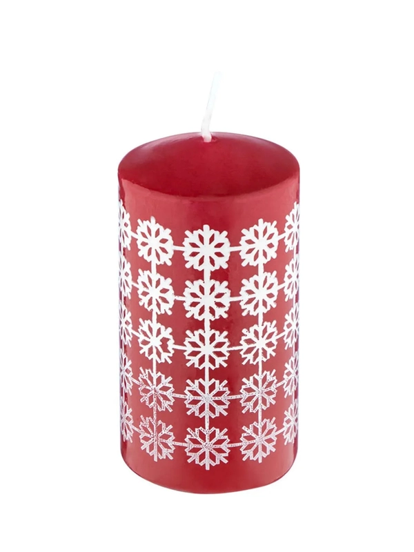 Свеча Deco Christmas 5х10см Снежинки белые на бордовом