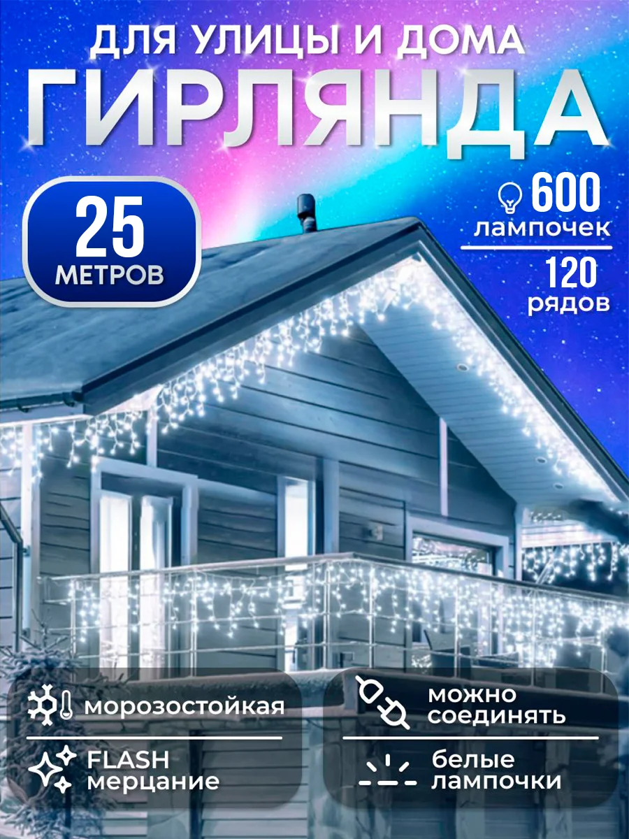 Серебряный гирлянда уличная Бахрома, светодиодная, 6-25 м украшения дома к новому году