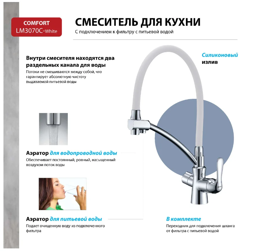 Смеситель Lemark Comfort LM3070C-White для кухни