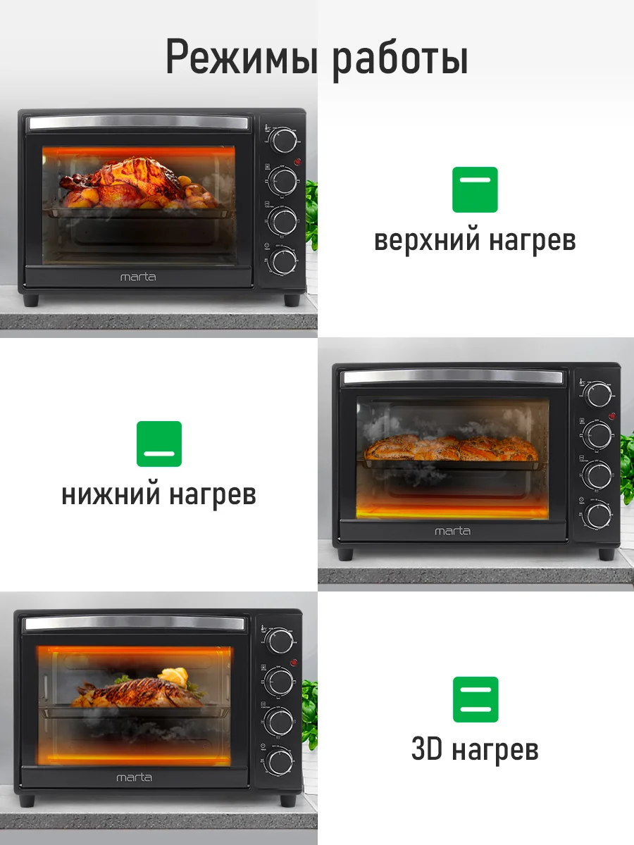 Черный духовой шкаф MARTA MT-EO4290A / вертел + конвекция/ черный жемчуг