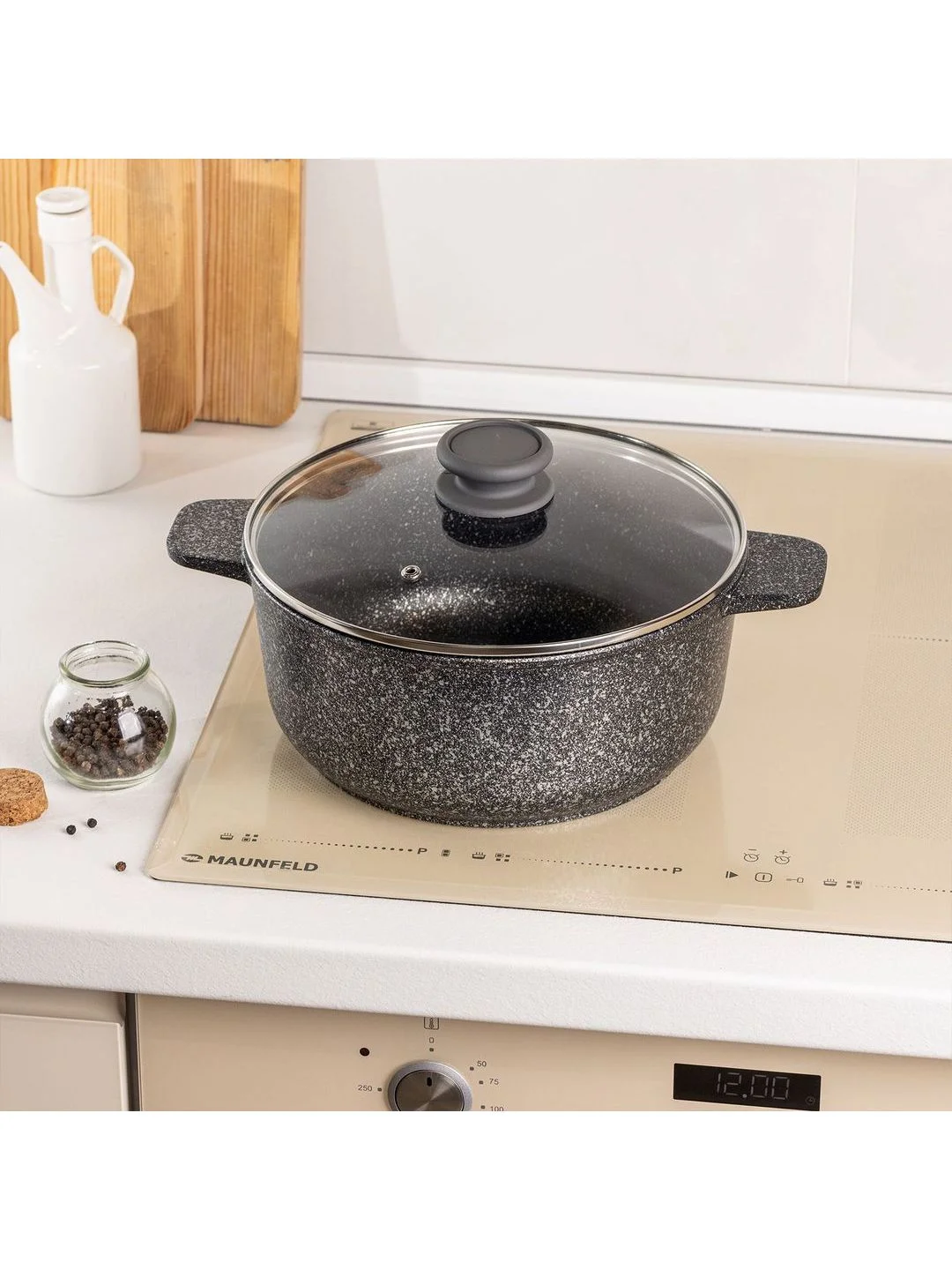 Кастрюля MAUNFELD GRETA MF24GRTT01CR из литого алюминия со стеклянной крышкой, 24 см, 4 л