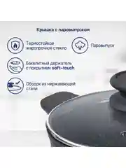 Кастрюля MAUNFELD GRETA MF24GRTT01CR из литого алюминия со стеклянной крышкой, 24 см, 4 л