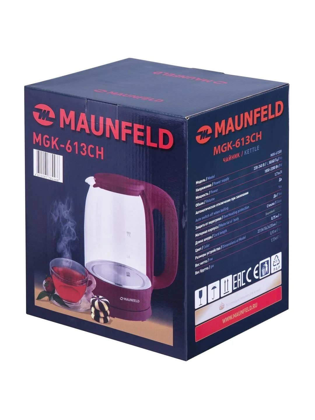 Чайник электрический стеклянный MAUNFELD MGK-613CH