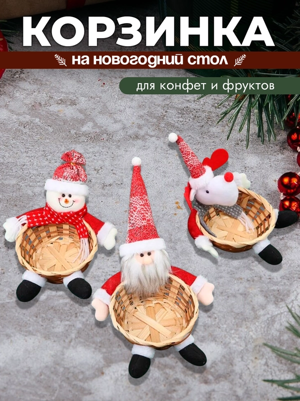 Новогодняя плетеная корзинка для конфет и фруктов