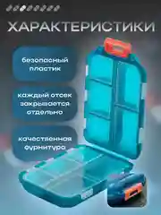 Тёмно-бирюзовый таблетница на 7 отделений